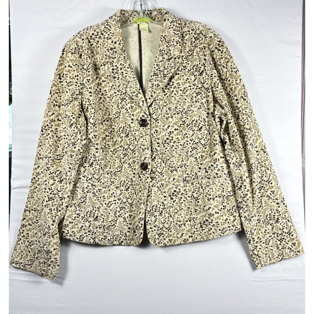 Sigrid‎ Olsen Women Floral Corduroy Blazer Jacket Cream Brown Tan Size 12